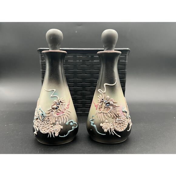 Gorgeous Japanese Moriage Dragon Ware Dueling Dragons Oil & Vinegar Bottles 6” - Picture 2 of 10